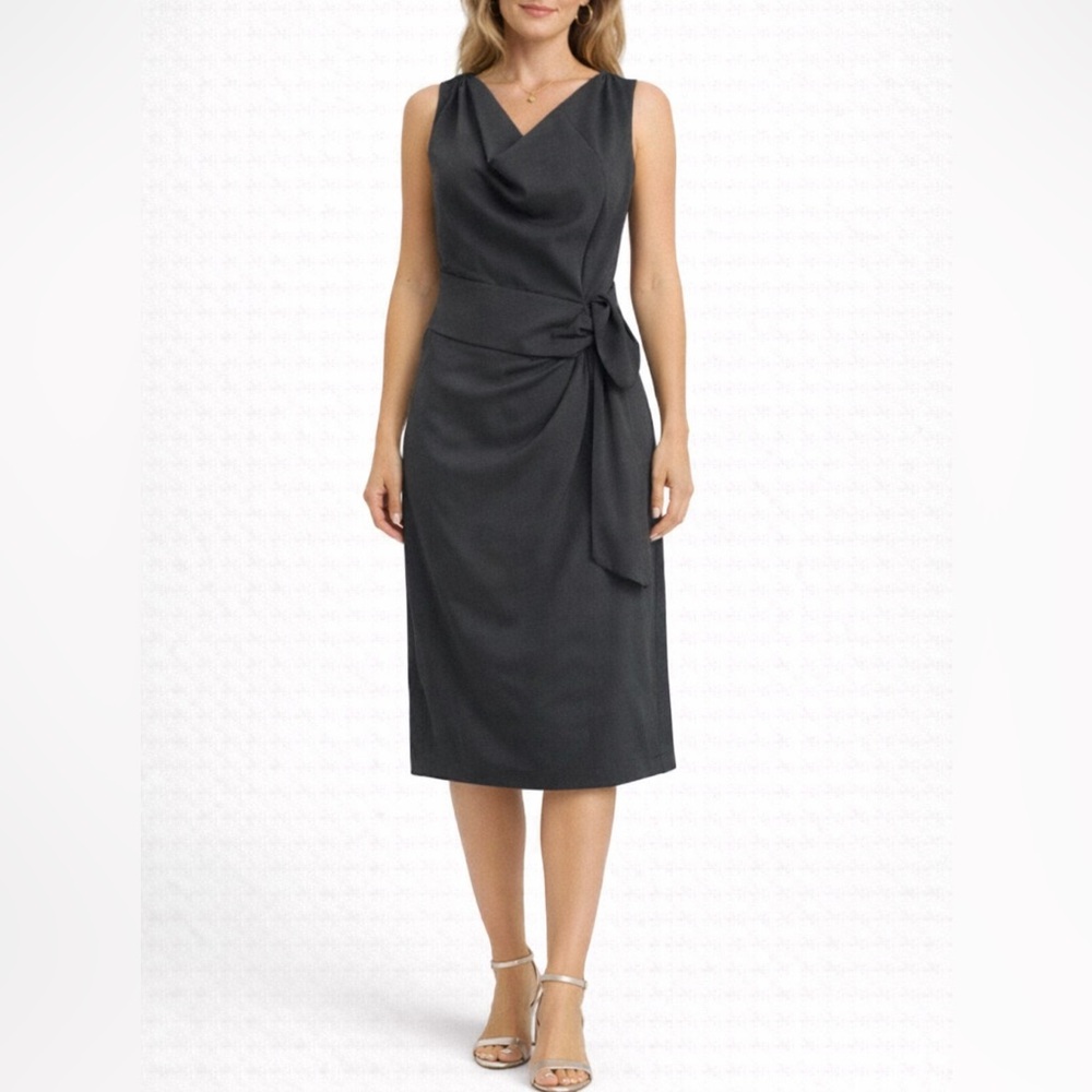 Magaschoni Charcoal Gray 100% Wool Midi Dress Size 6 Sleeveless Luxury Knit